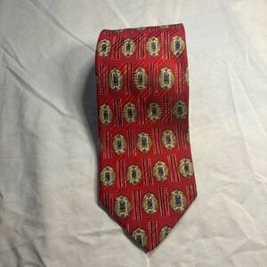 Robert‎ Talbott Best of Class Silk Necktie Red Geometric Medallion Pattern USA